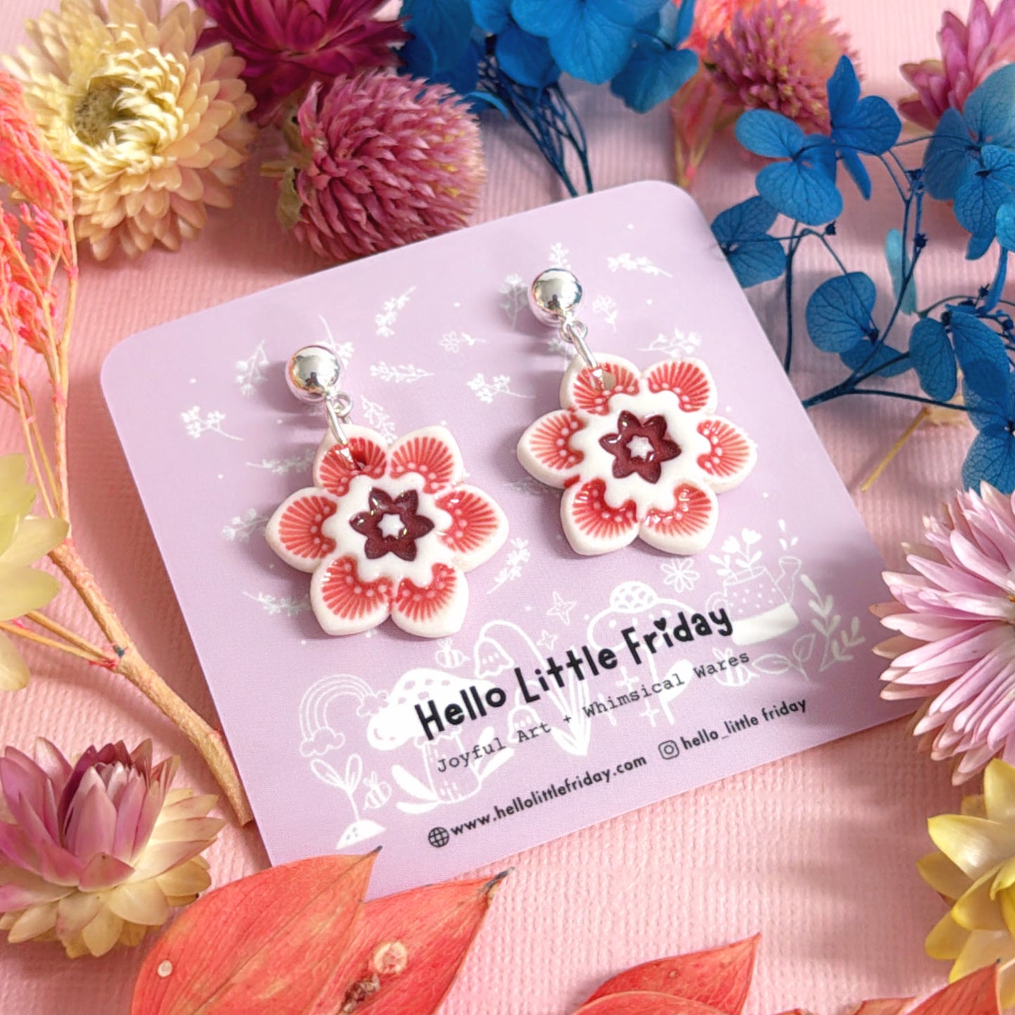 PETITE STARFLOWERS ~ Choose your colour : PORCELAIN Drop Earrings by Jo Kealley