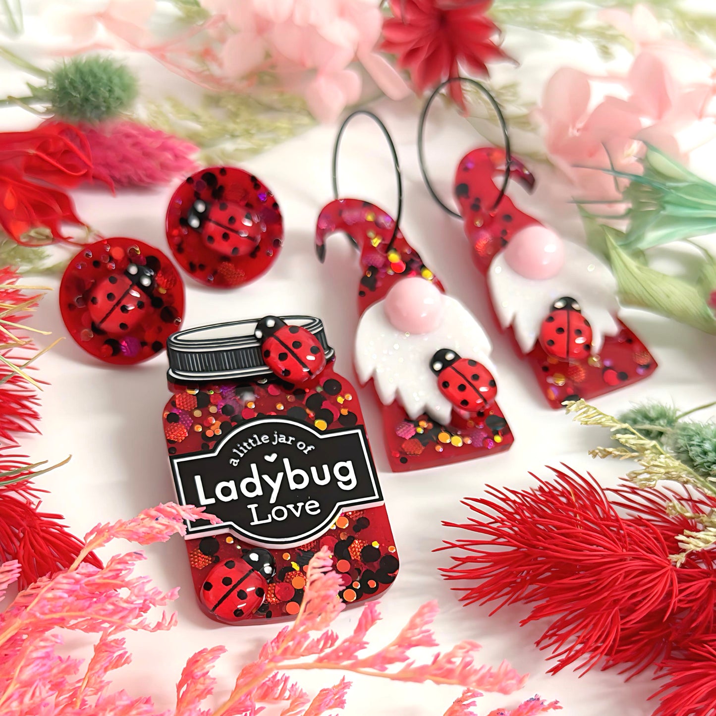 A LITTLE JAR OF : LADYBUG LOVE : Handmade Resin & Acrylic BROOCH