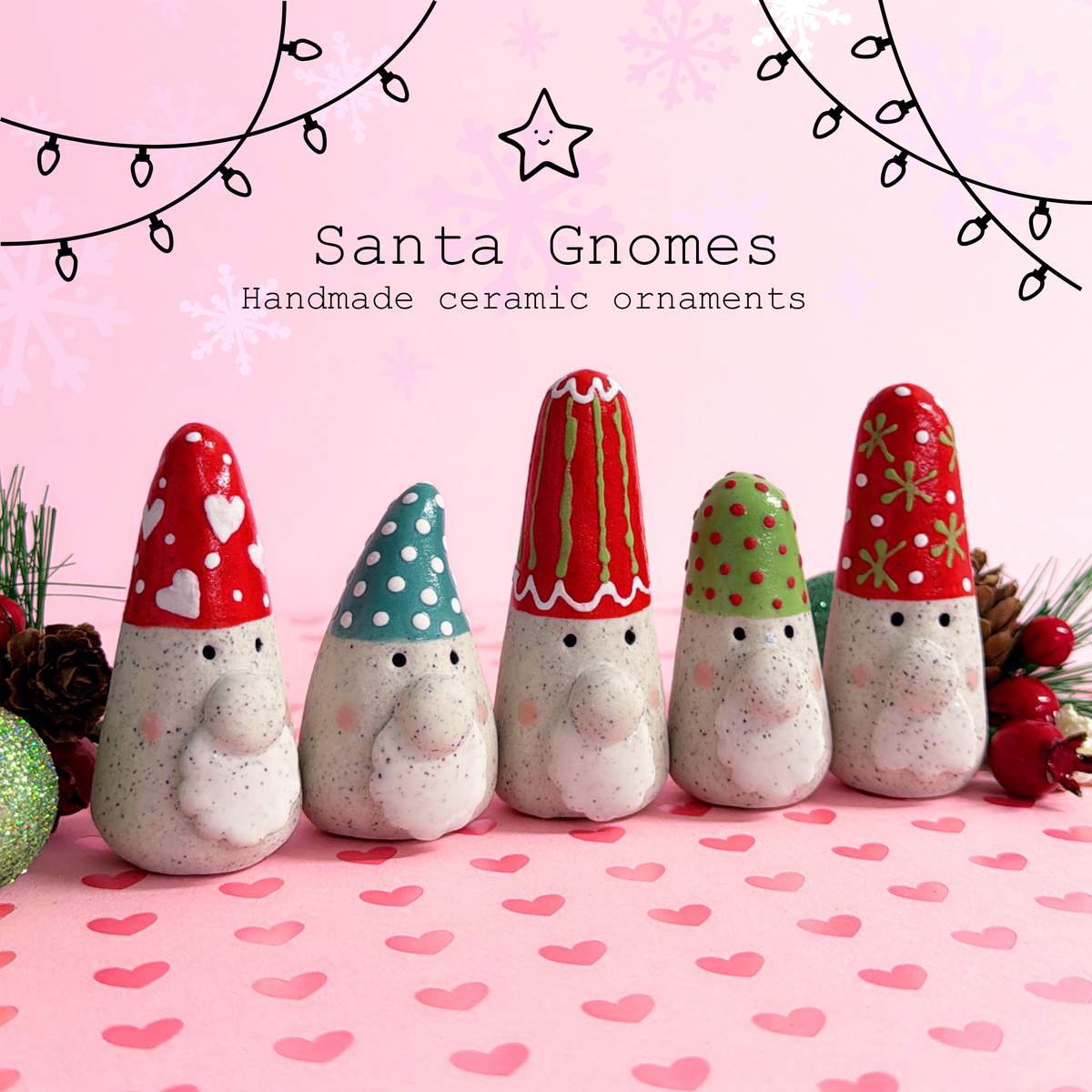 Hello Little Santa GNOMES : Choose your design : Handmade Ceramic Ornaments by Jo Kealley