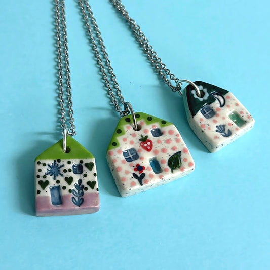 Hello Little HOMES 7 : Choose your Home : Handpainted One of a kind : Ceramic Home Pendants by Jo Kealley