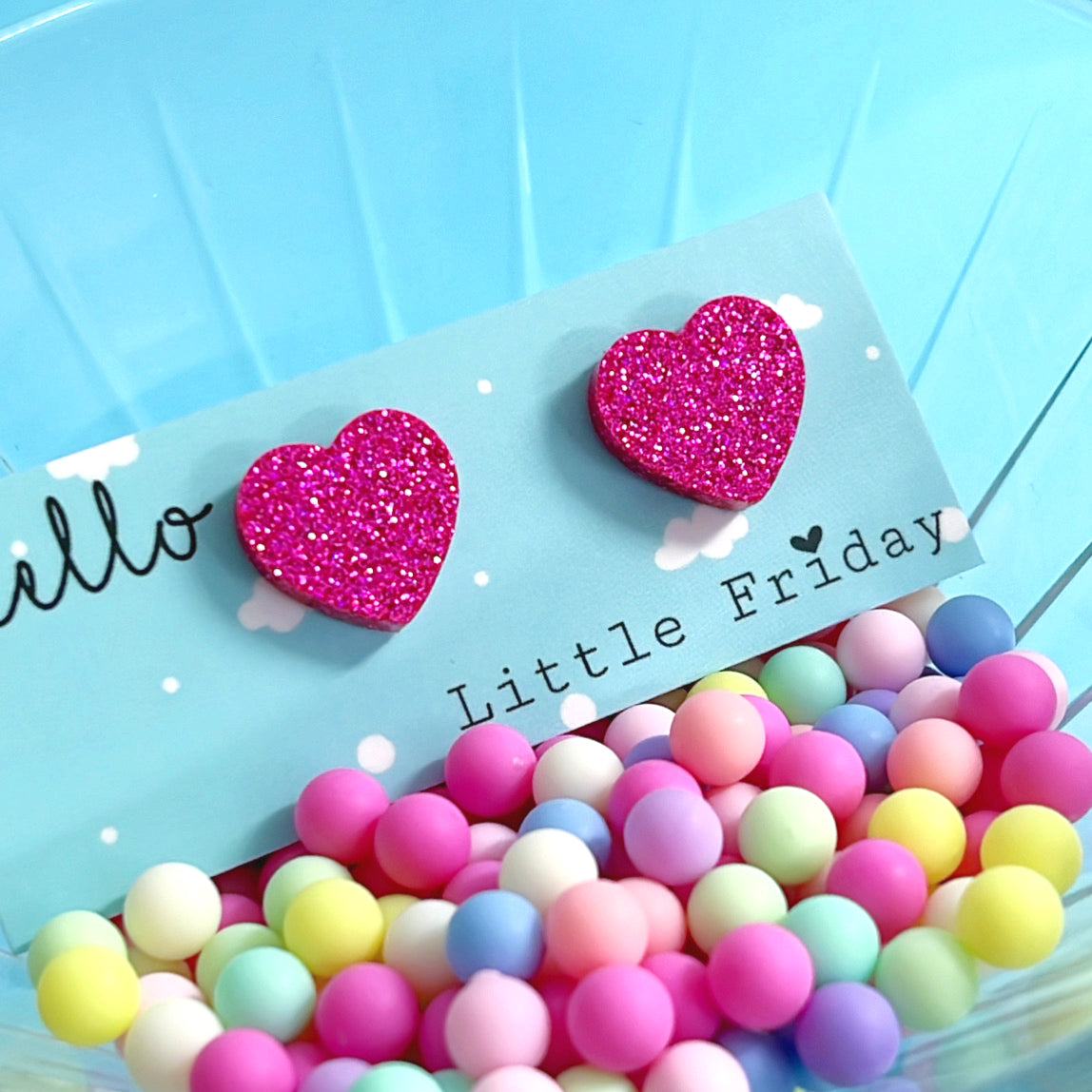 GLITTERBOMB HEARTS : SMALL : Choose your colour : Handmade Resin STUD Earrings