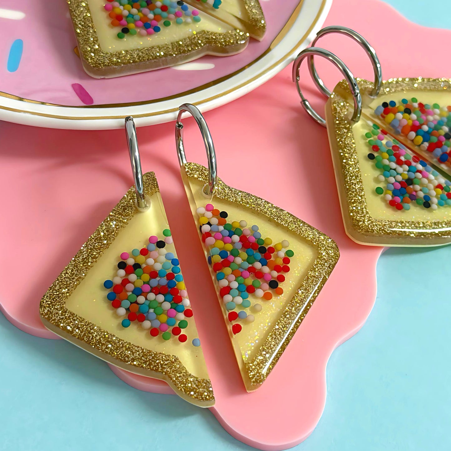 RAINBOW SPRINKLE FAIRYBREAD : Choose SILVER or GOLD hoops : Handmade Resin DROP Earrings