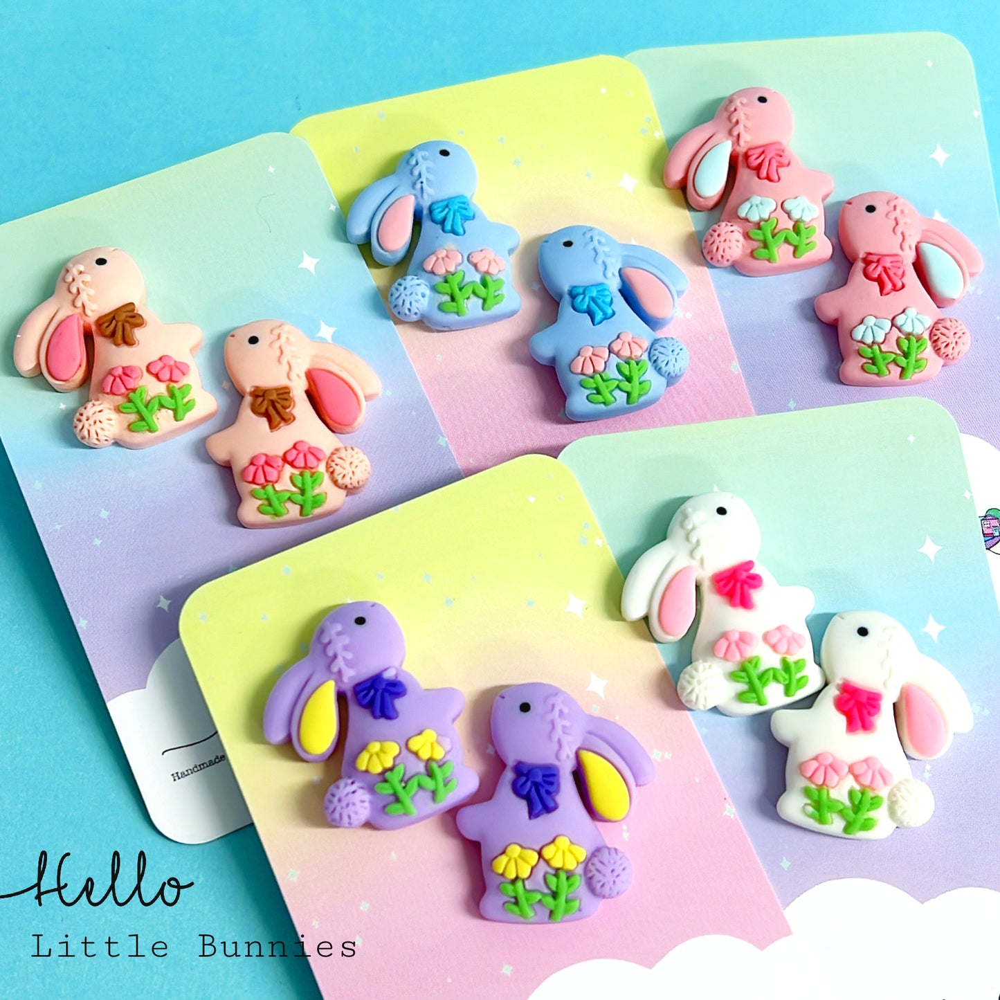 CUTE FLORAL BUNNY : Choose your colour : Resin STUD Earrings
