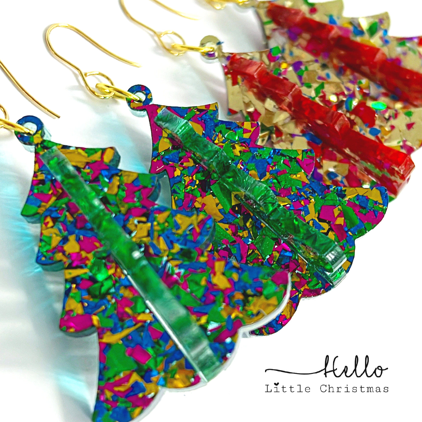 3D STAINED GLASS 2 TONE CHRISTMAS TREE : Choose your colour : Handmade Acrylic DROP Earrings