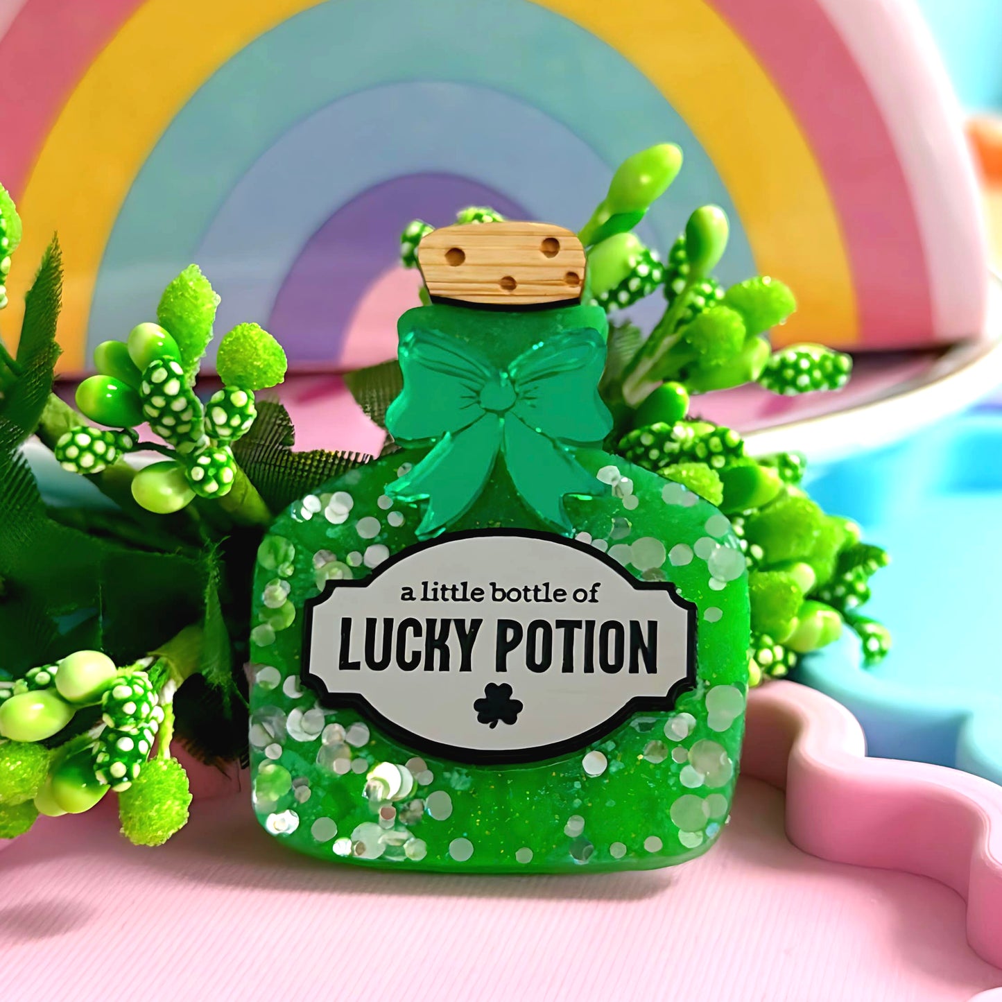 A BOTTLE JAR OF : LUCKY POTION : Handmade Resin & Acrylic BROOCH