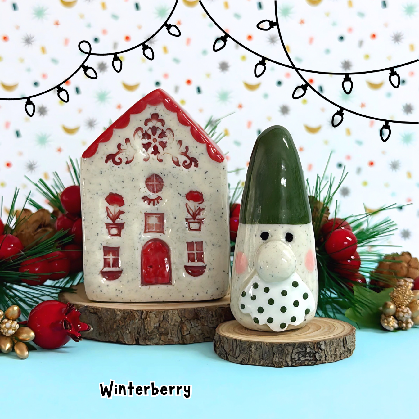 WINTERBERRY : Santa Gnome or Gingerbread Home : Handmade Ceramic Whimsies by Jo Kealley