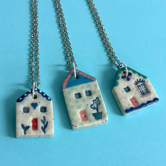 Hello Little HOMES 10 : Choose your Home : Handpainted One of a kind : Ceramic Home Pendants by Jo Kealley