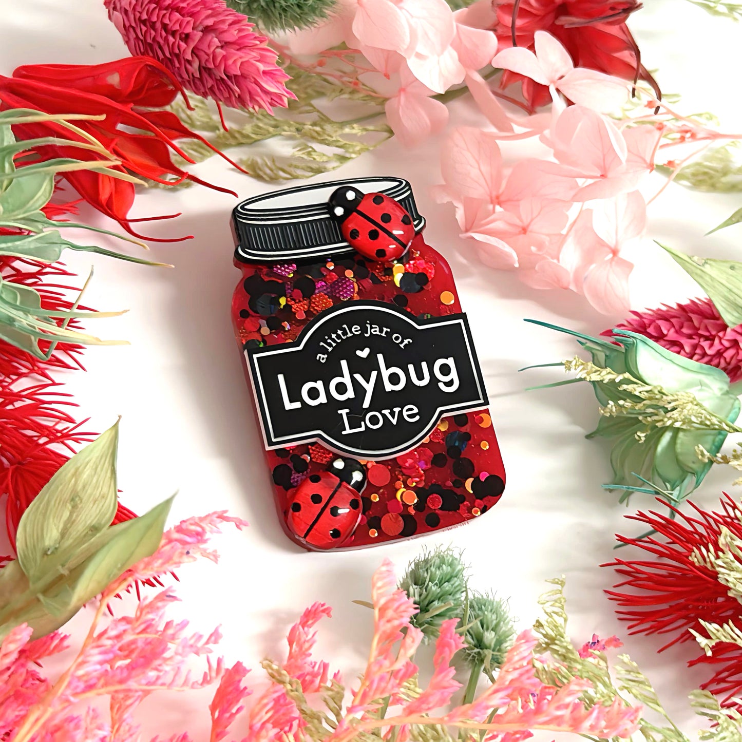 A LITTLE JAR OF : LADYBUG LOVE : Handmade Resin & Acrylic BROOCH