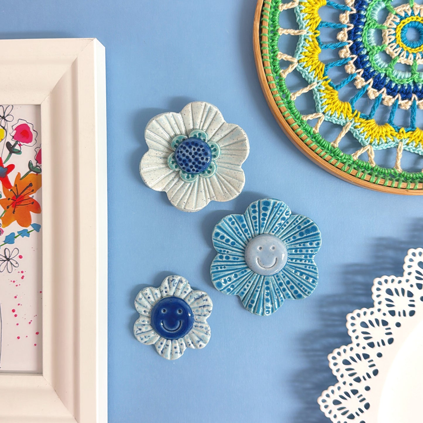 🩵 The Blues 💙 WALLFLOWERS Wall Art : Choose your design : Handmade Ceramic Ornaments by Jo Kealley