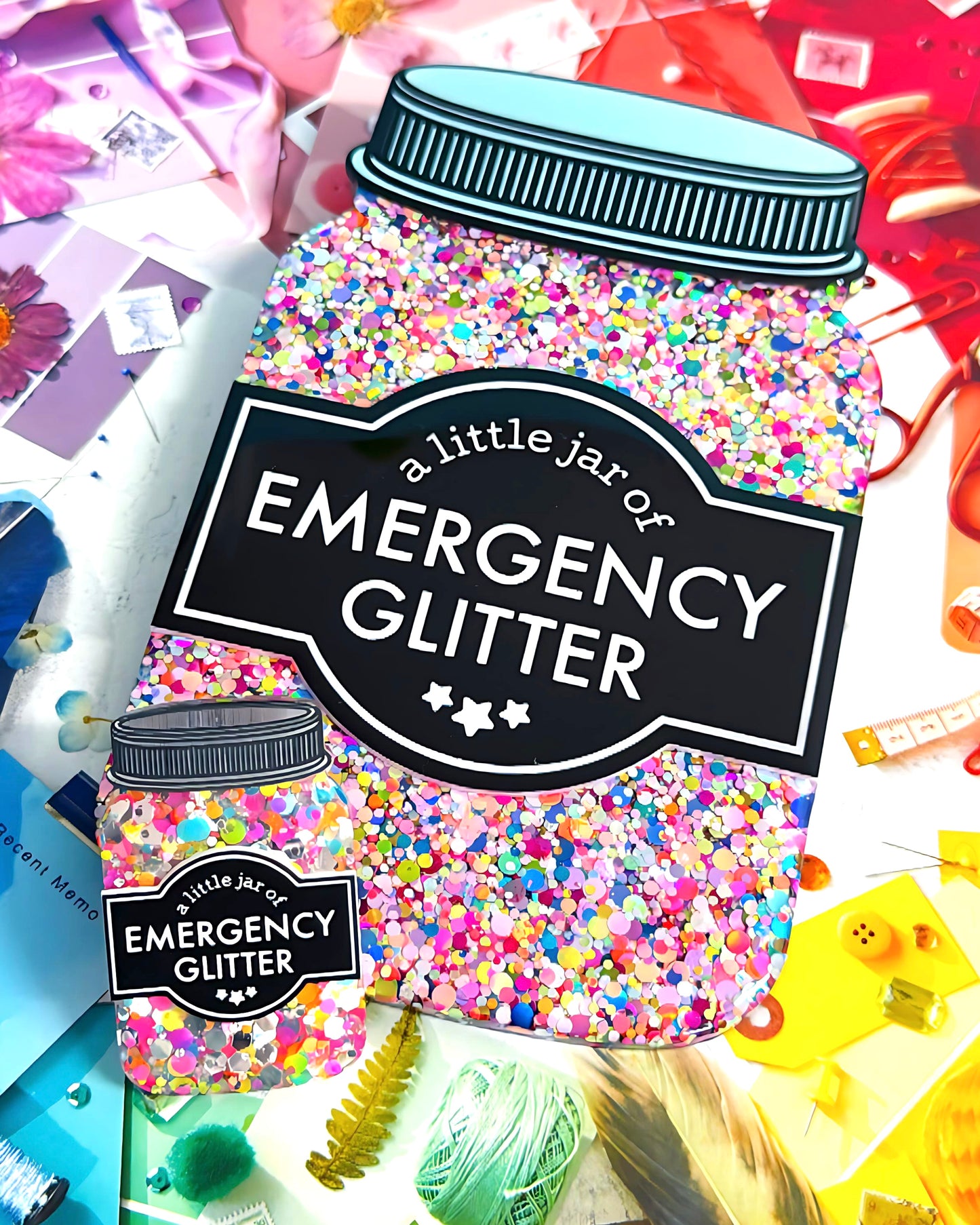 ONE OF A KIND WALL ART A LITTLE JAR OF : EMERGENCY GLITTER : Handmade Resin & Acrylic