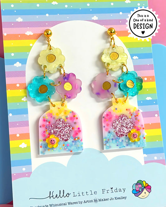 ONE OF A KIND : BEAUTIFUL BOUQUETS : Handmade Acrylic & Resin DROP Earrings