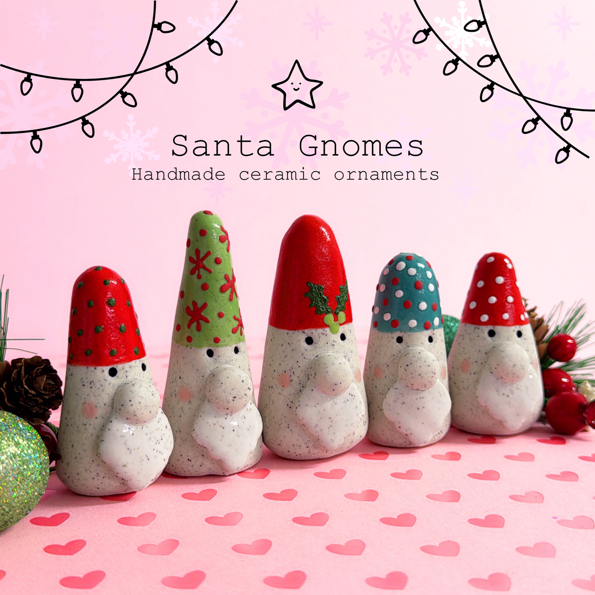 Hello Little Santa GNOMES : Choose your design : Handmade Ceramic Ornaments by Jo Kealley