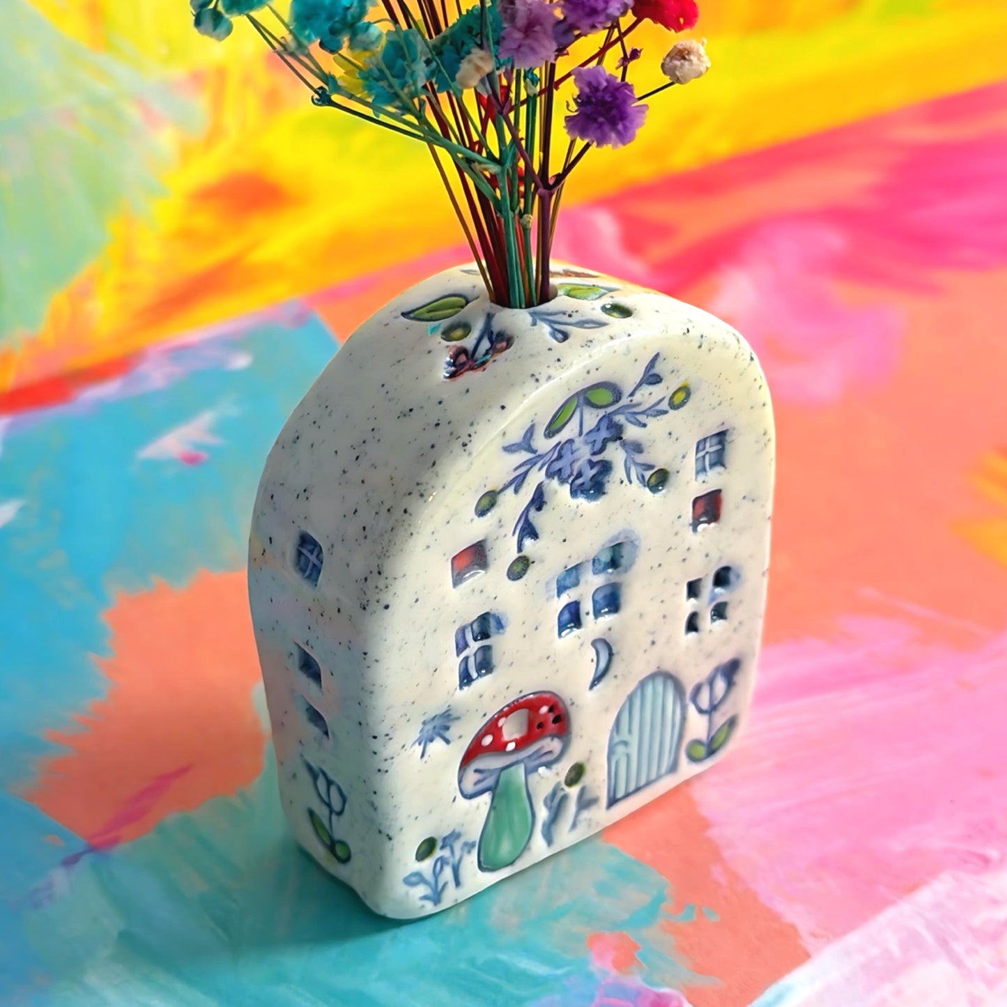 Hello Little FAERIE HOME Vase : 14 : Handpainted Ceramic Home Vase by Jo Kealley