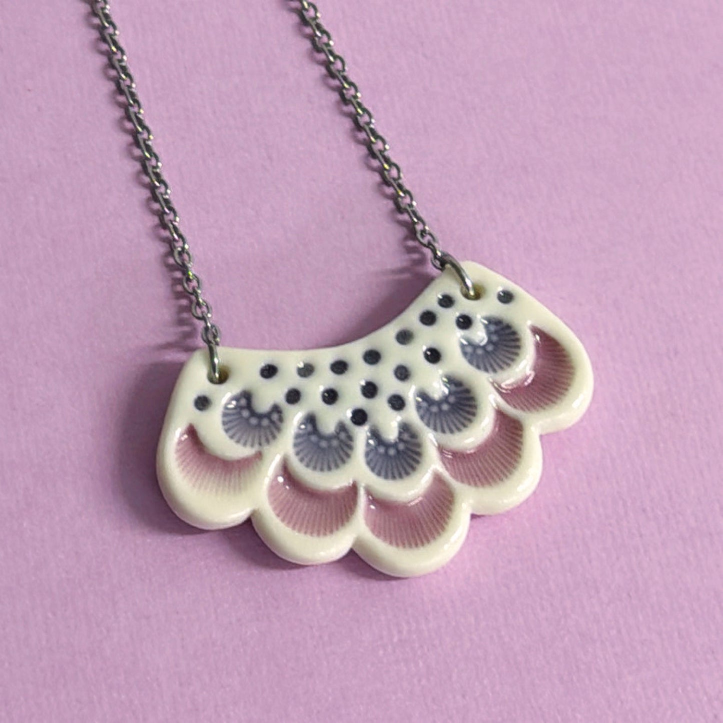 Scalloped Lace small handmade Porcelain Pendants ~ choose your colour : by Jo Kealley