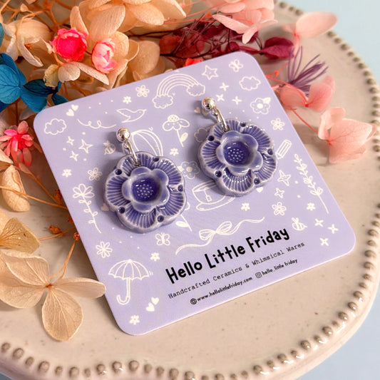 One of a kind Violet Rose: Petite PORCELAIN Drop Earrings Handmade by Jo Kealley