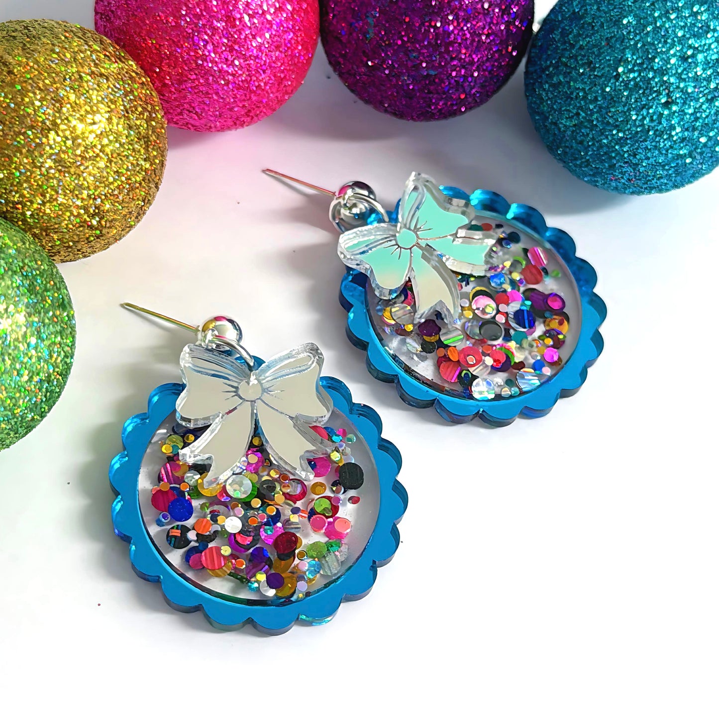 TWINKLING LIGHTS  : BAUBLES : Choose your colour : Handmade Resin & Acrylic Stud-top DROP Earrings