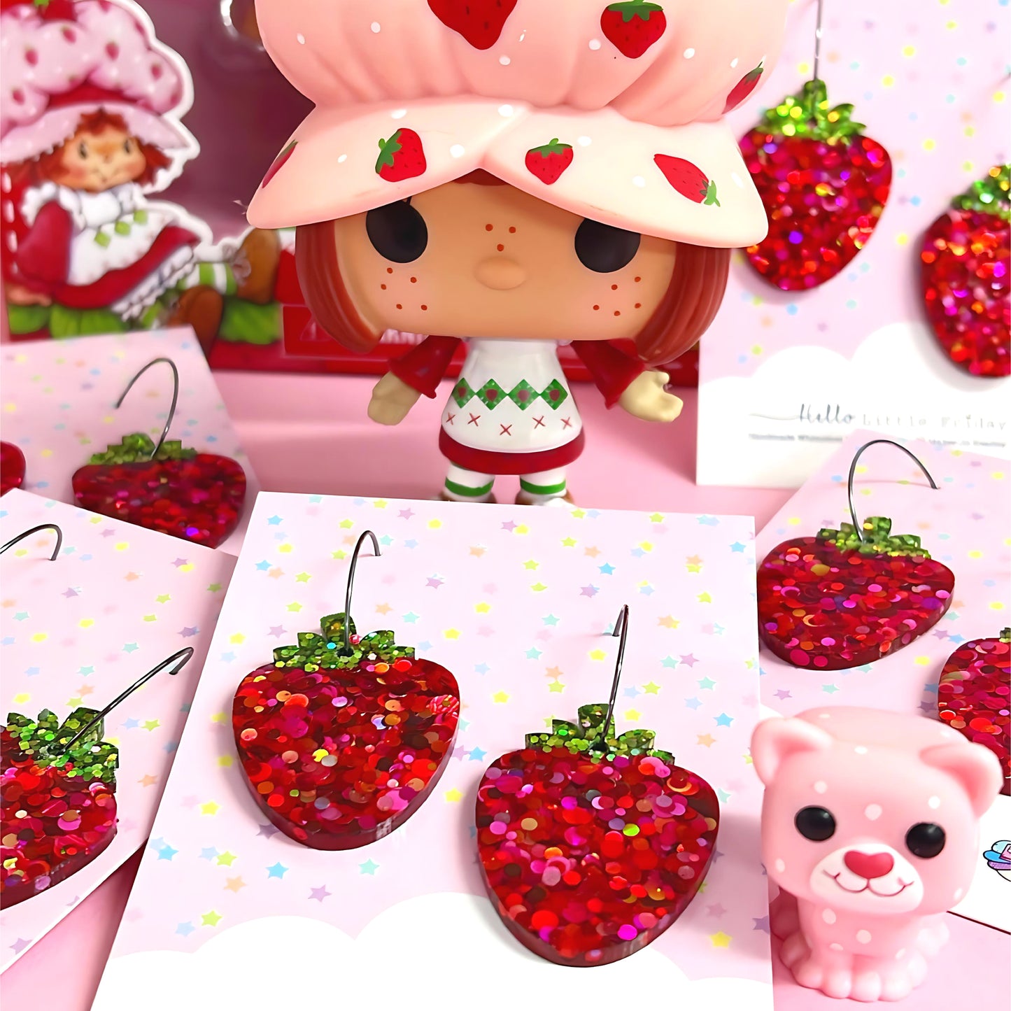 CONFETTI STRAWBERRIES : Handmade Resin DROP earrings