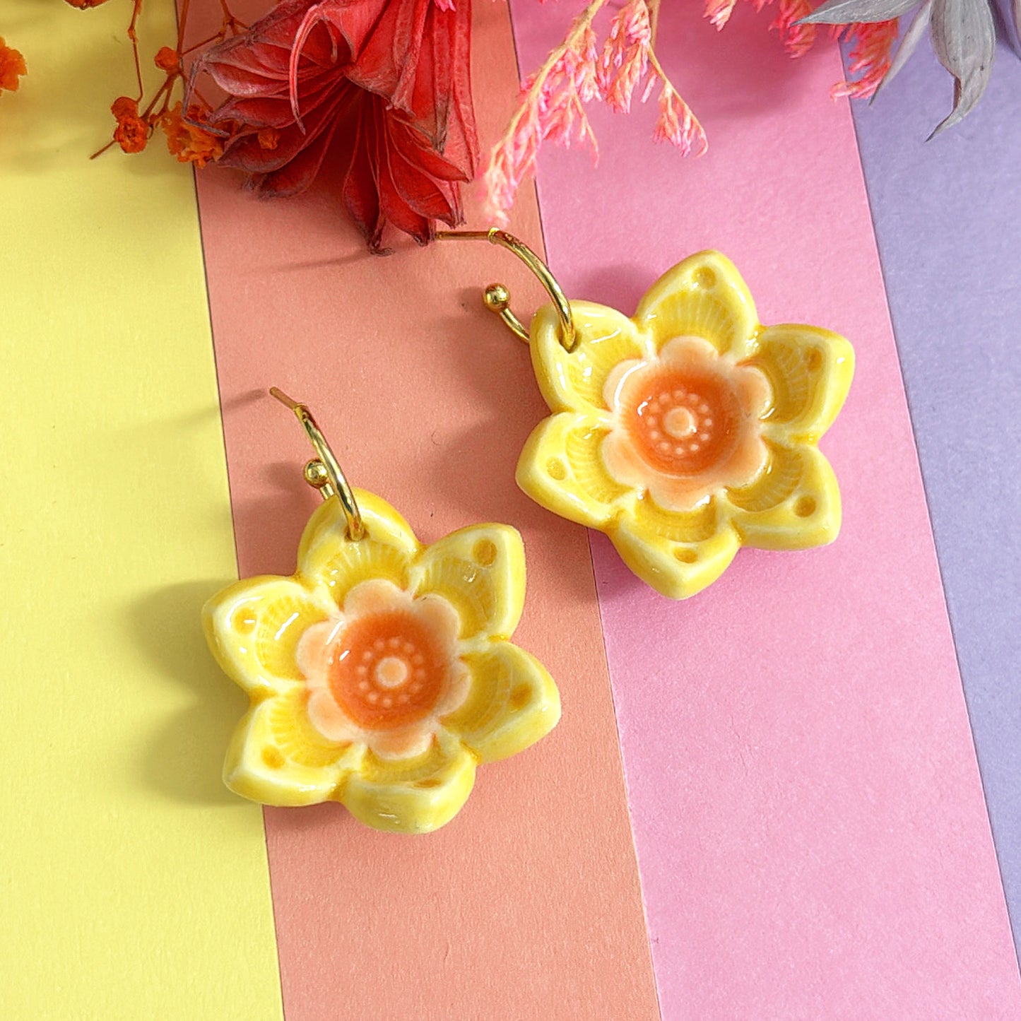 3D STARFLOWERS : Choose your colour ~ PORCELAIN Drop Earrings Handmade by Jo Kealley