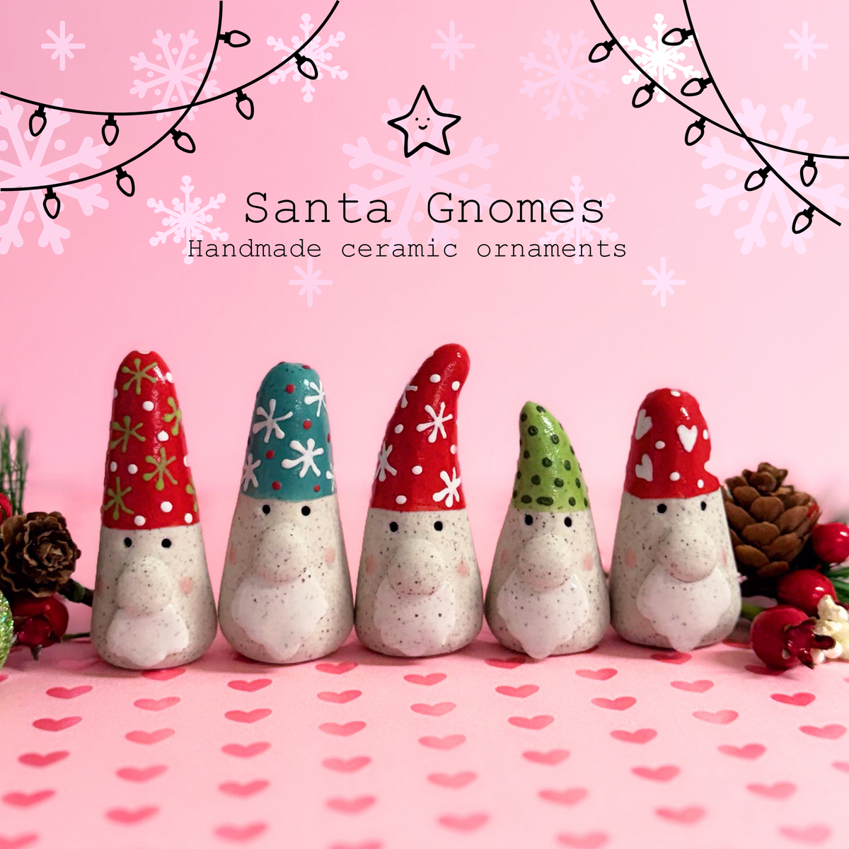 Hello Little Santa GNOMES : Choose your design : Handmade Ceramic Ornaments by Jo Kealley