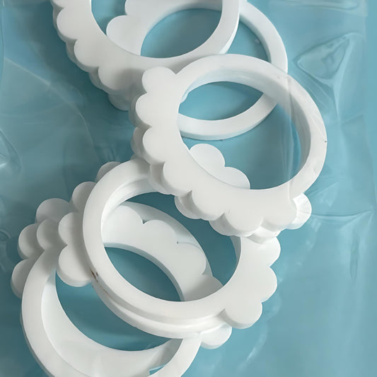 50mm SCALLOPED FRILL FRAMES : 3mm white gloss Acrylic components : Destash item
