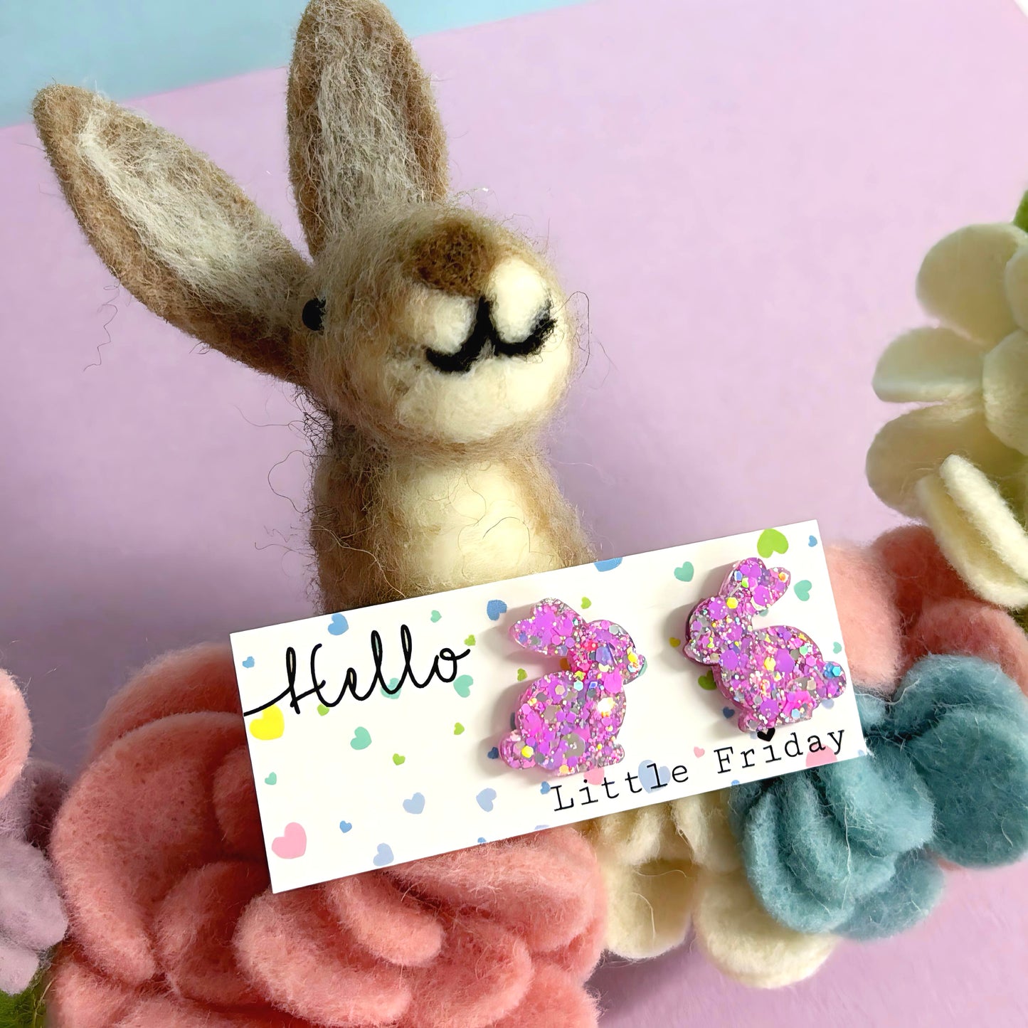 CONFETTI SHIMMER : BABY BUNNY : Choose your colour : Handmade Resin Studs