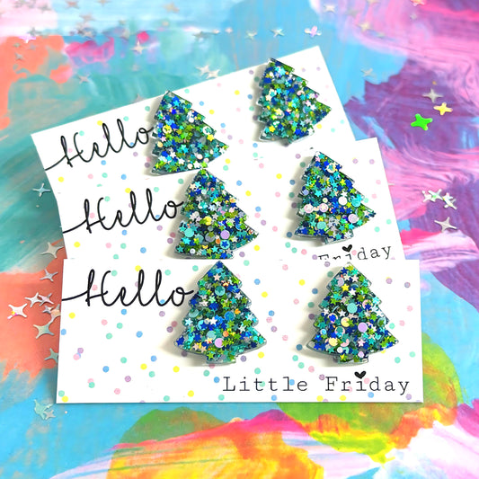 EMERALD STARDUST  CHRISTMAS TREES : Handmade Resin STUD Earrings