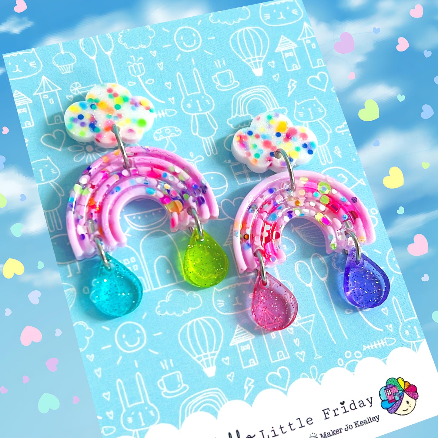 FAIRYBREAD RAINBOWS - Petite : Choose your colour : Stud top Handmade Resin & Acrylic DROP Earrings