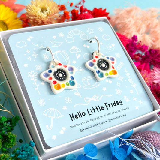 RAINBOW FIELDS : STARFLOWERS ~ PORCELAIN Drop Earrings Handmade by Jo Kealley
