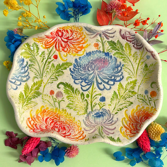 BOTANICA CERAMICA ~ Chrysanthemum Bloom Large Plate : Handmade Ceramic Treats & Tapas Dishes by Jo Kealley