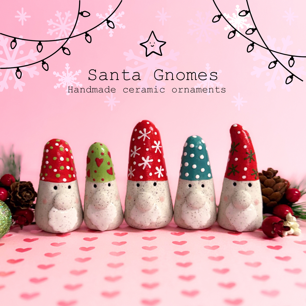 Hello Little Santa GNOMES : Choose your design : Handmade Ceramic Ornaments by Jo Kealley
