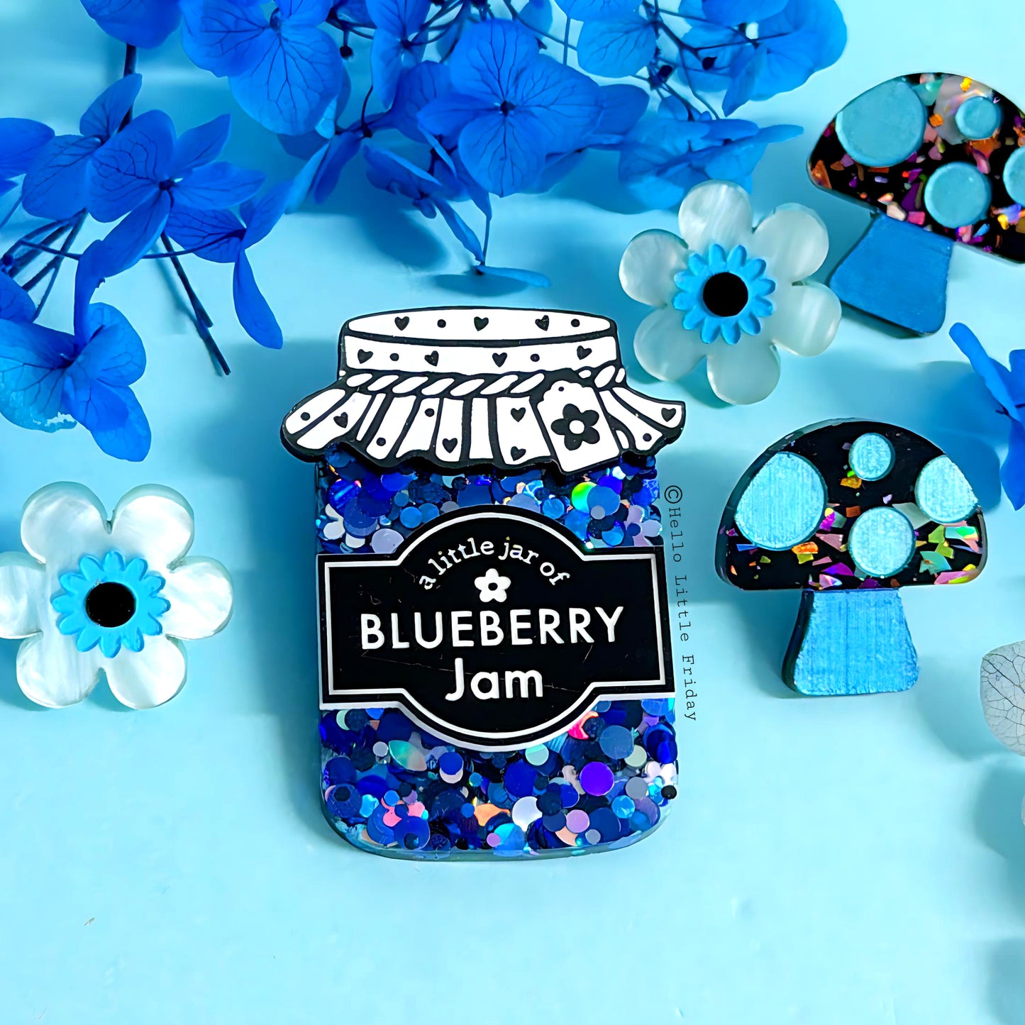 A LITTLE JAR OF : BLUEBERRY JAM : Handmade Resin & Acrylic BROOCH