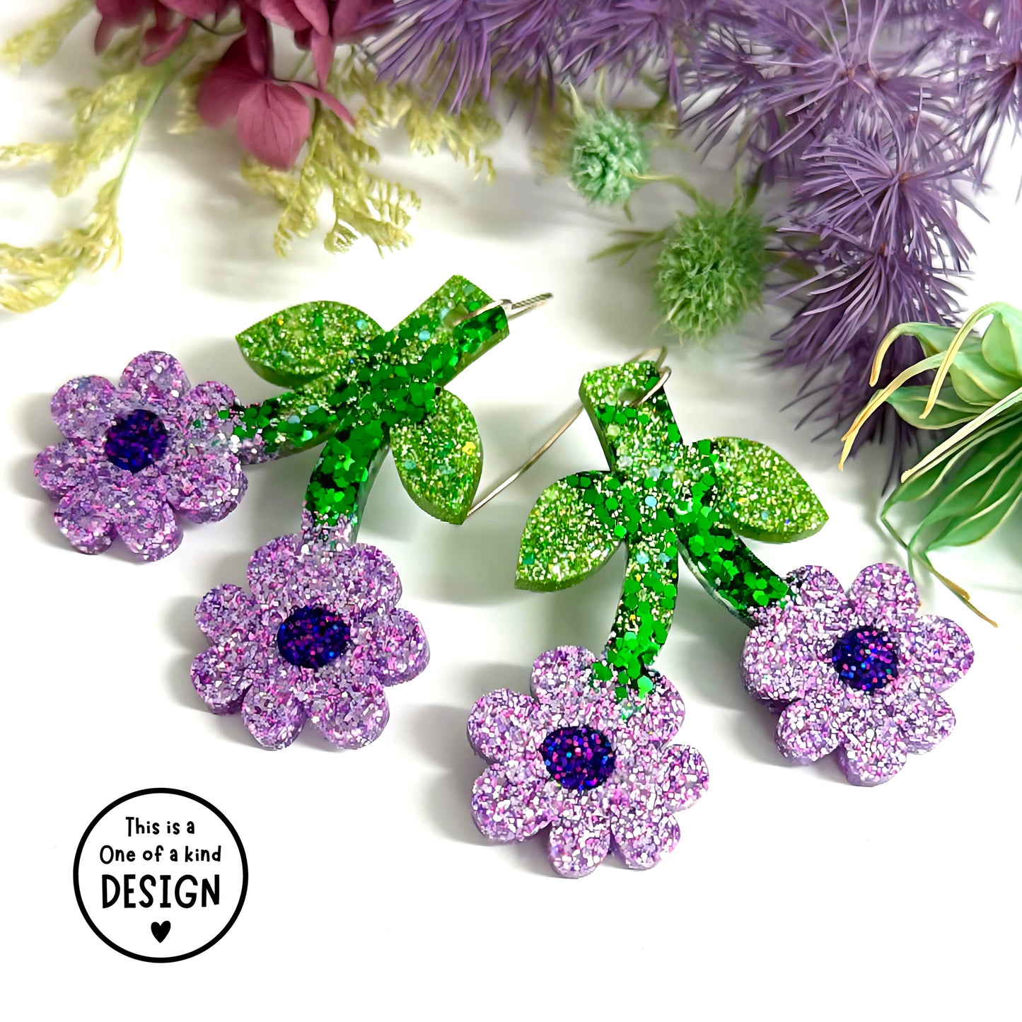 One of a Kind : DAISY DANGLES : Handmade Resin DROP Earrings