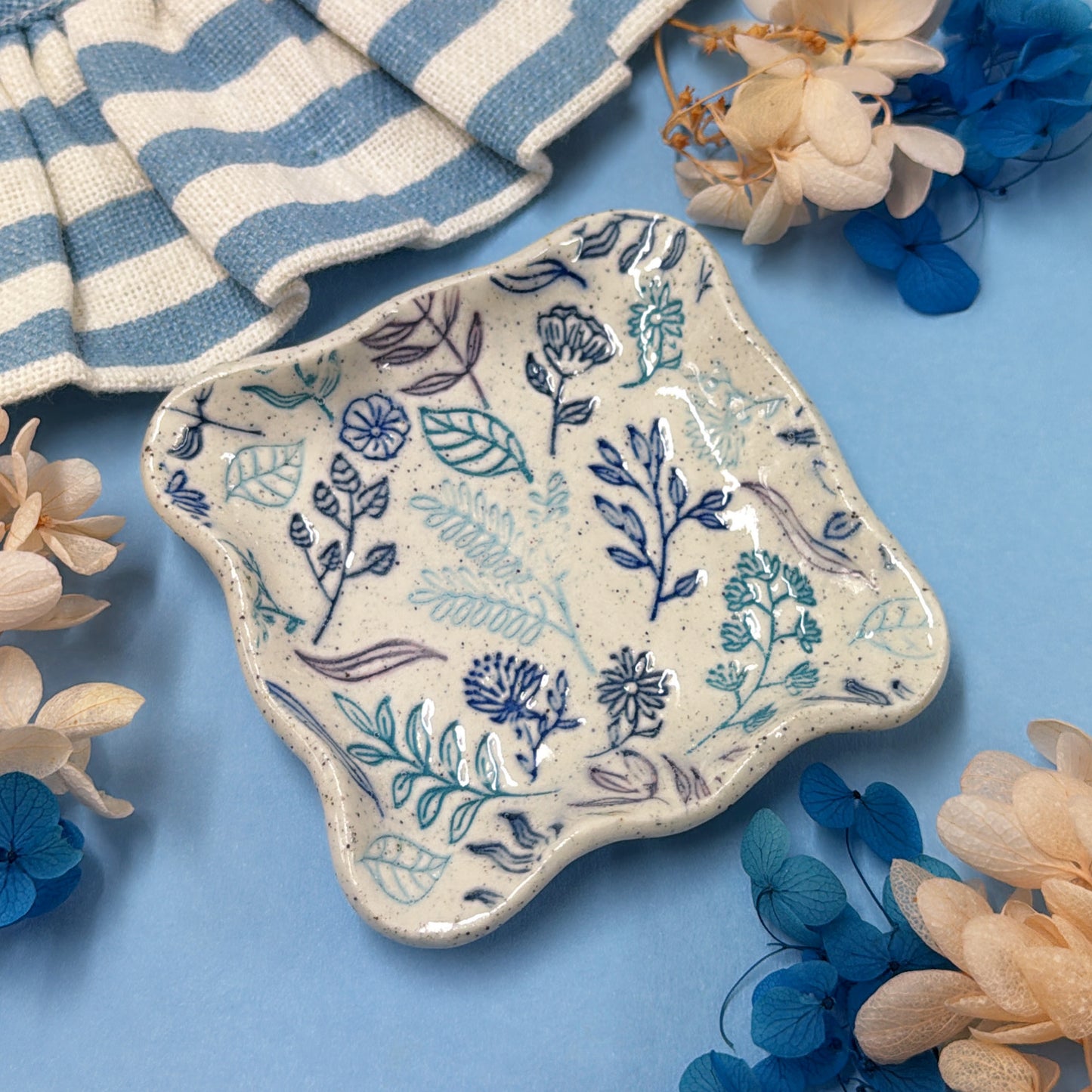 JO’S GARDEN 💙 Wave-edge Square Dish 🩵 Handmade Ceramic Treats & Tapas Dish by Jo Kealley