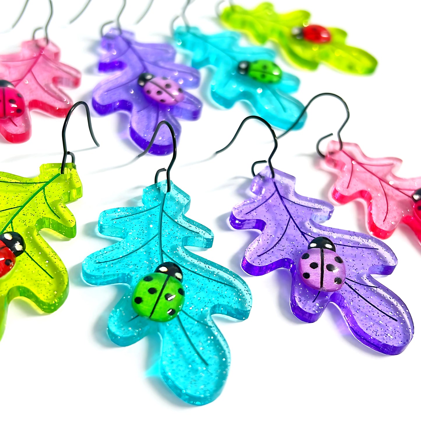 Hello LITTLE LADYBIRD : Choose your colour : Handmade Acrylic DROP Earrings