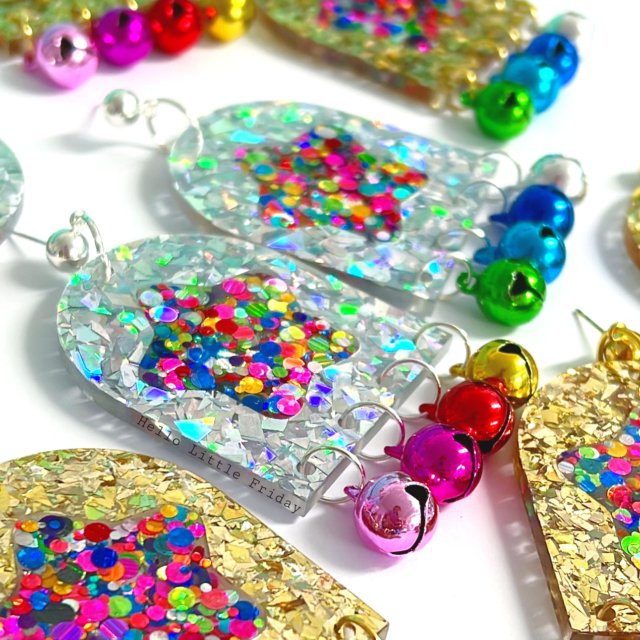 JINGLE STARS : Choose your colour : Handmade Resin & Acrylic Stud-top DROP Earrings
