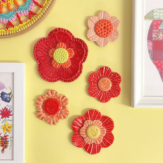 💛Yellow 🧡 Orange & Red ❤️ WALLFLOWERS Wall Art : Choose your design : Handmade Ceramic Ornaments by Jo Kealley