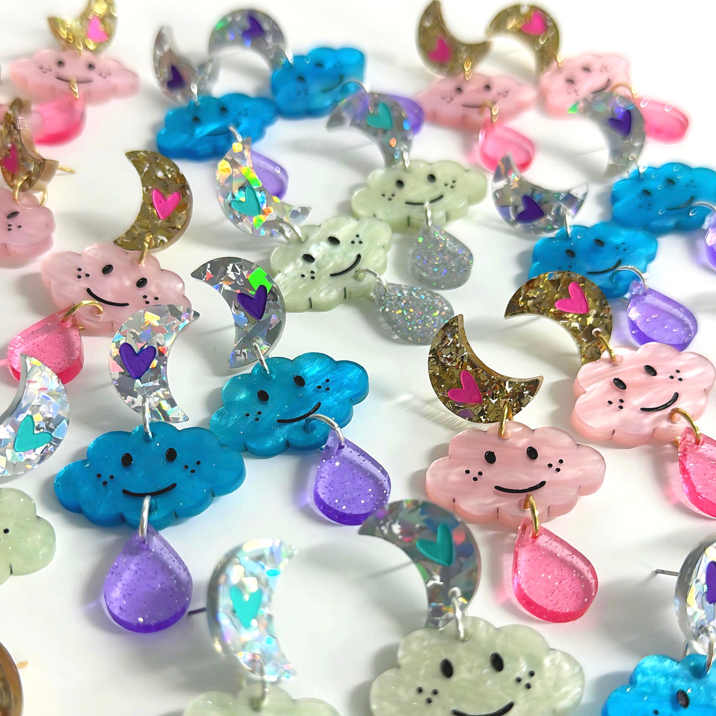 THE HAPPIEST CLOUDS : Choose your colour : Handmade Acrylic DROP Earrings