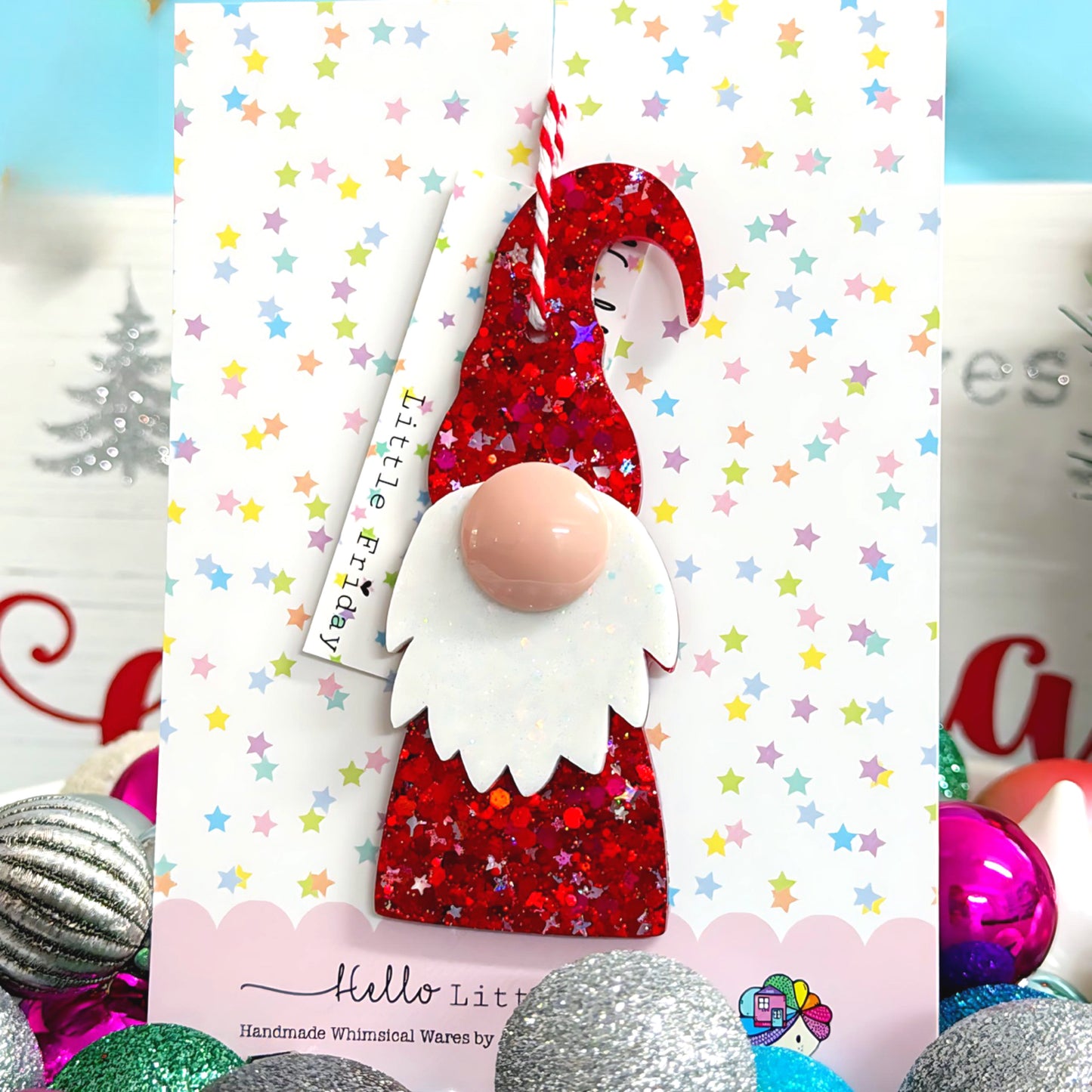 SANTA GNOME : SHIMMERING RUBY RED : Christmas Decoration & Keepsake : Handmade Cast Resin ARTWARES