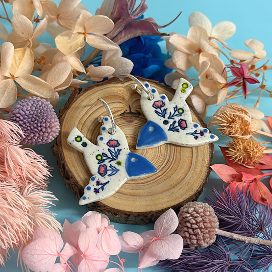 BOTANICA CERAMICA : BLUEBIRDS : Ceramic Earrings by Jo Kealley