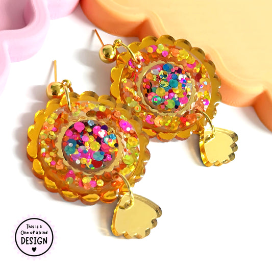 One of a kind : POLKA DOT RAINBOWS : Handmade Resin & Acrylic DROP Earrings