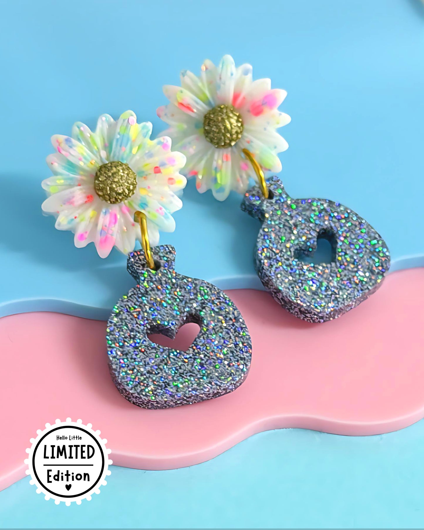 CONFETTI DAISY IN A VASE : Handmade Resin DROP Earrings