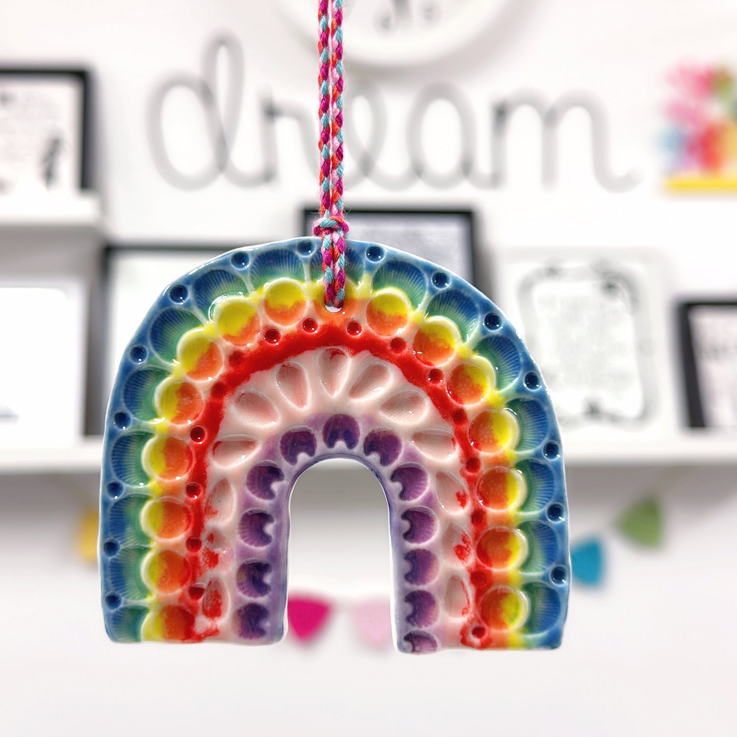 One of a kind RAINBOW TALISMAN Wall Art : Handmade Porcelain Ornament by Jo Kealley