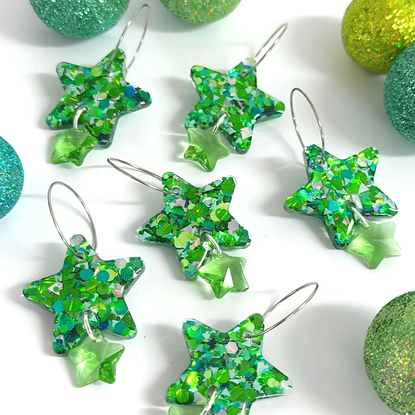 TWINKLING LIGHTS STARS with Swarovski Crystal drops : Handmade Resin DROP Earrings