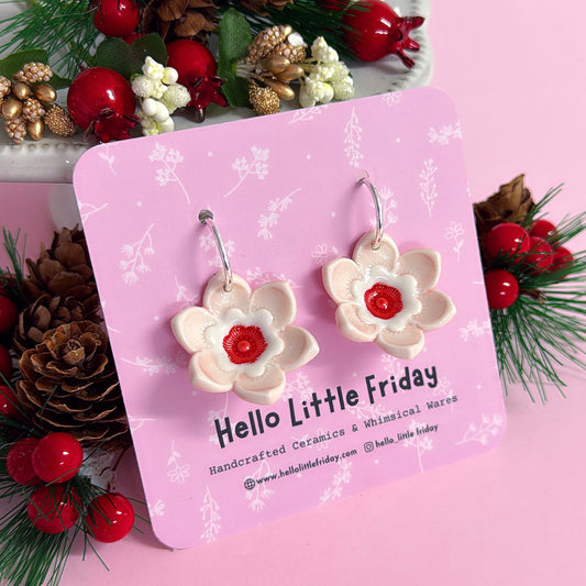 CHRISTMAS STARFLOWERS Hollyberry : PORCELAIN Drop Earrings Handmade by Jo Kealley