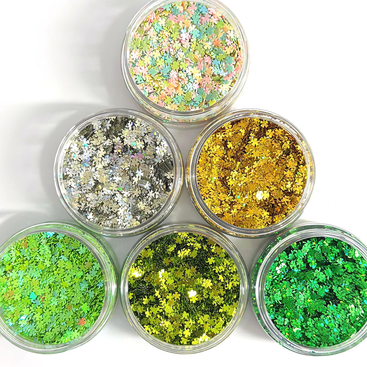 LUCKY CLOVER SHAMROCKS LEAF : Holographic Glitter : choose your colour : large black jar : Destash item