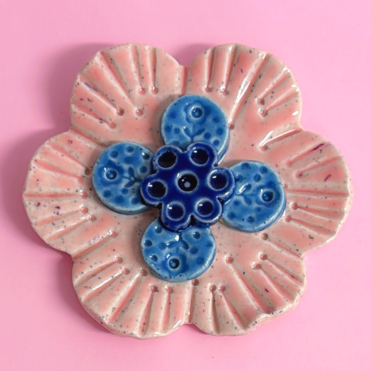 Petal Pink Denim Cobalt WALLFLOWERS Wall Art : Choose your design : Handmade Ceramic Ornaments by Jo Kealley