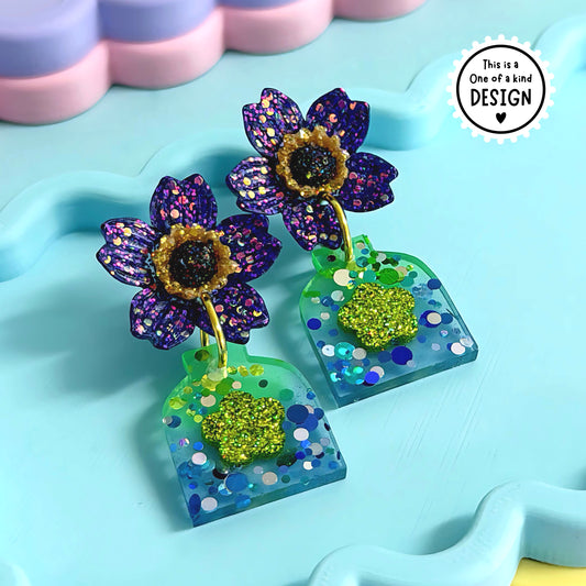 One of a Kind : BEAUTIFUL BOUQUET MINI : Handmade Resin DROP Earrings