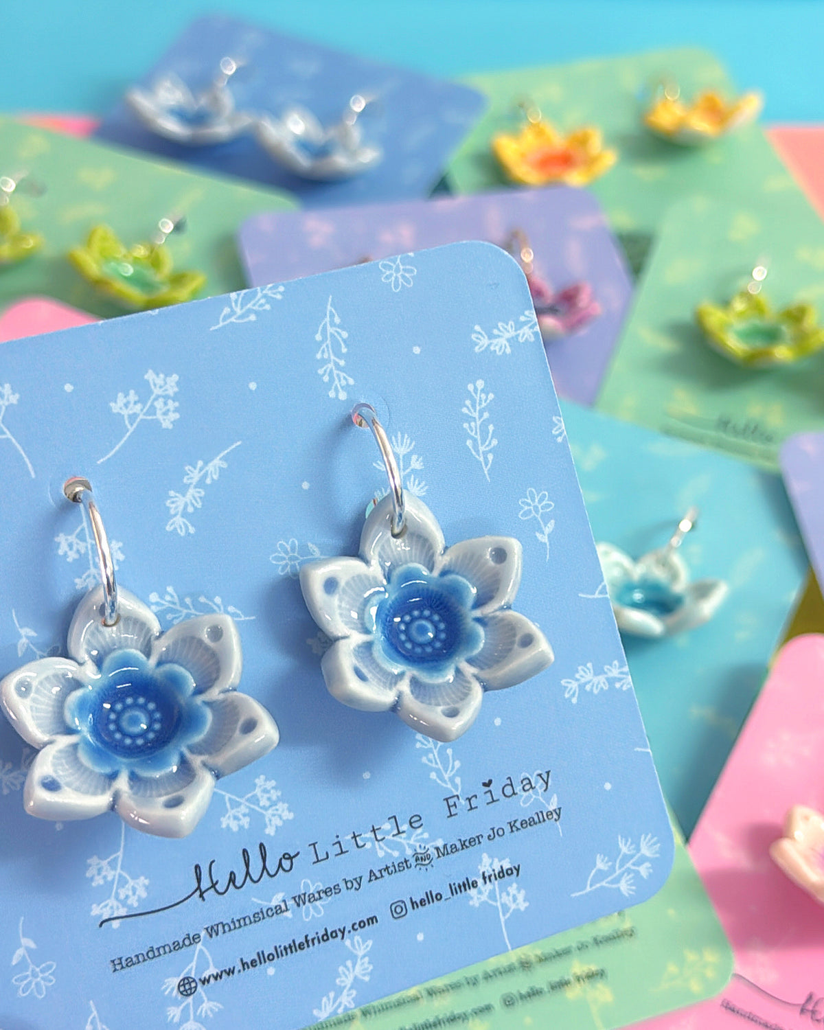 3D STARFLOWERS : Choose your colour ~ PORCELAIN Drop Earrings Handmade by Jo Kealley