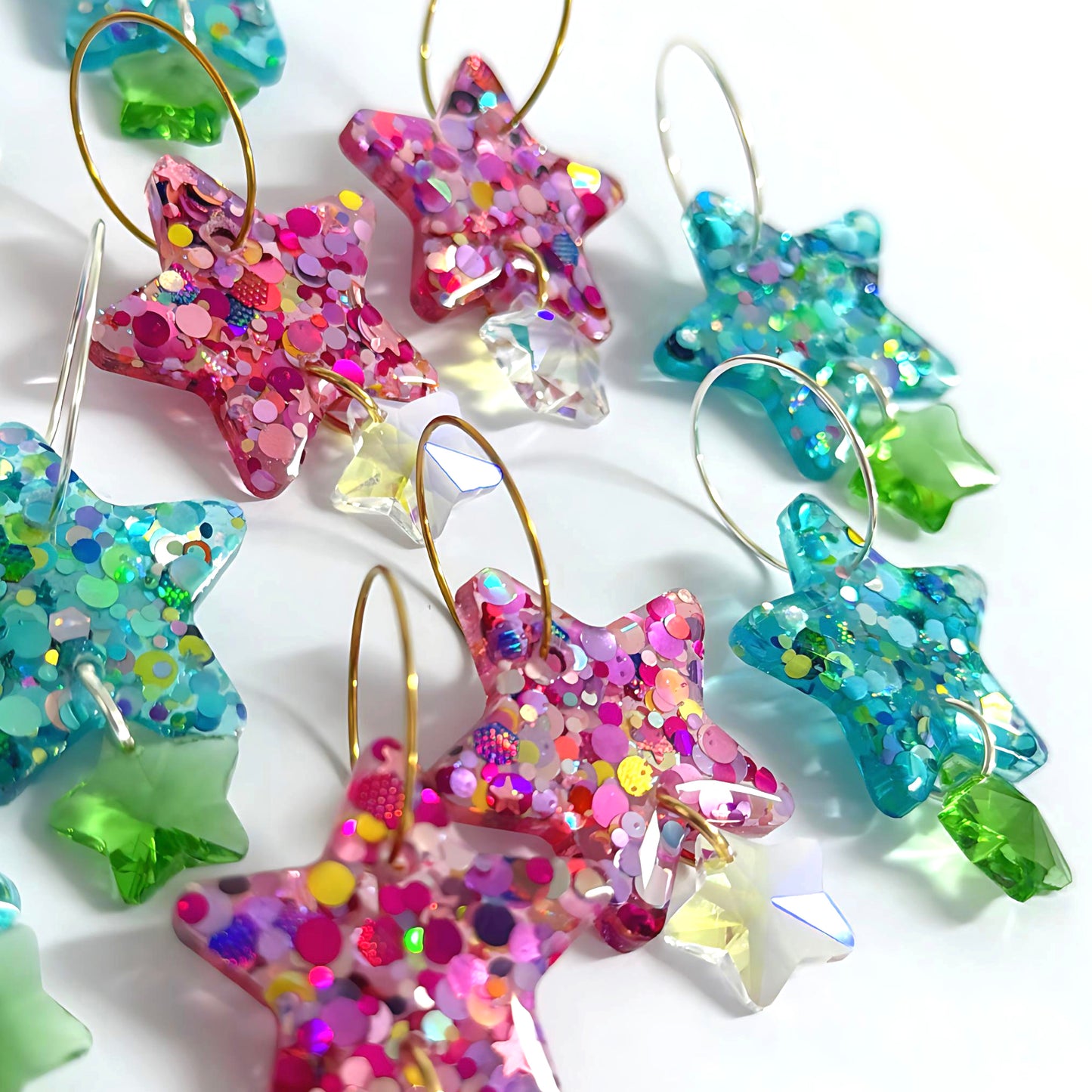 TWINKLING LIGHTS STARS with Swarovski Crystal drops : Choose your colour : Handmade Resin DROP Earrings
