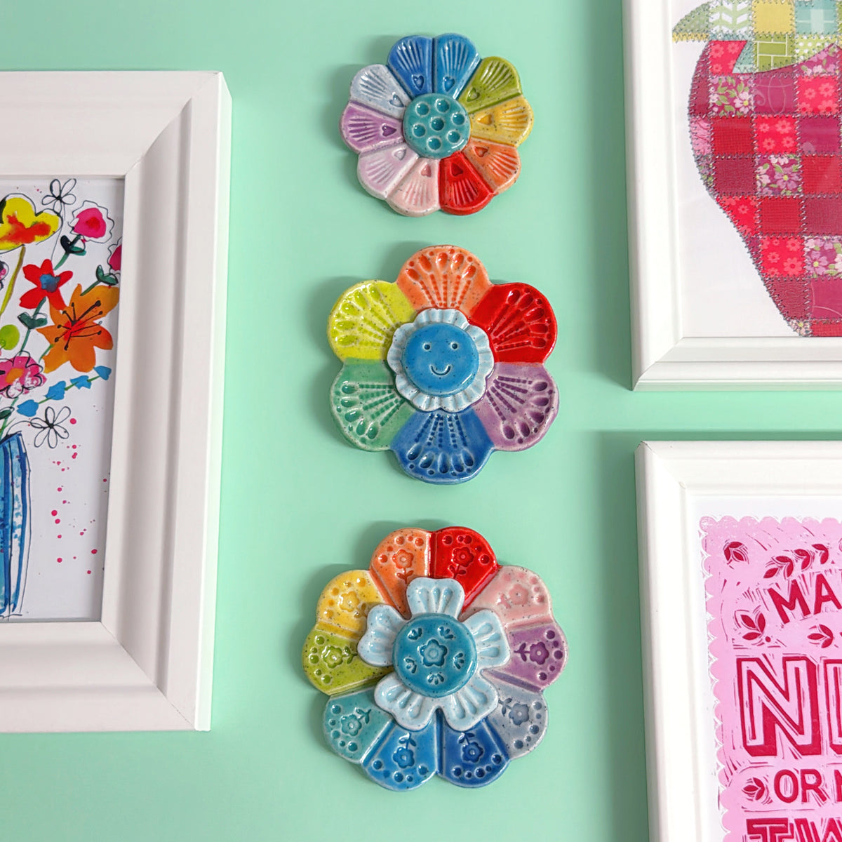Limited Edition : RAINBOW WALLFLOWERS Wall Art : Choose your design : Handmade Ceramic Ornaments by Jo Kealley